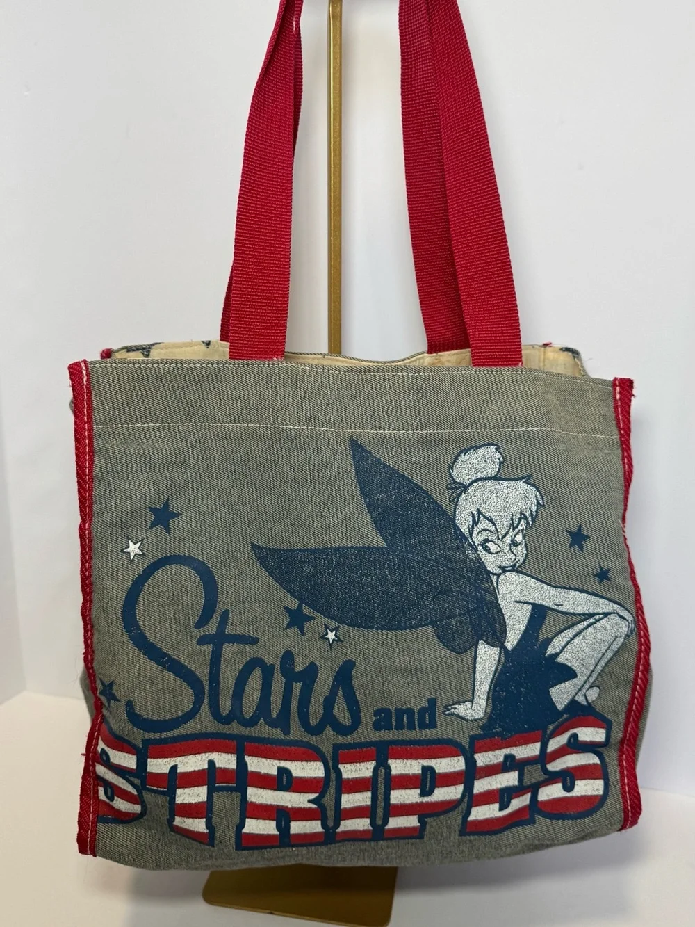 Disney Store Tinker Bell Stars and Stripes denim tote bag